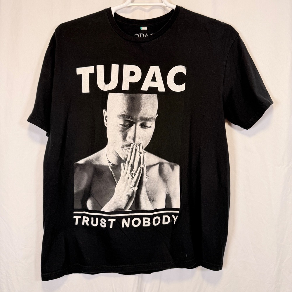 2PAC T-Shirt Trust Nobody Graphic Black Short‎ Sleeve Cotton Tee XL